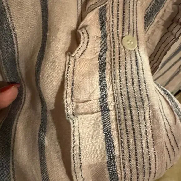 Free People - Ruffle Front Shirt - Extra Large (pink/denim stripe color) - Picture 14 of 15